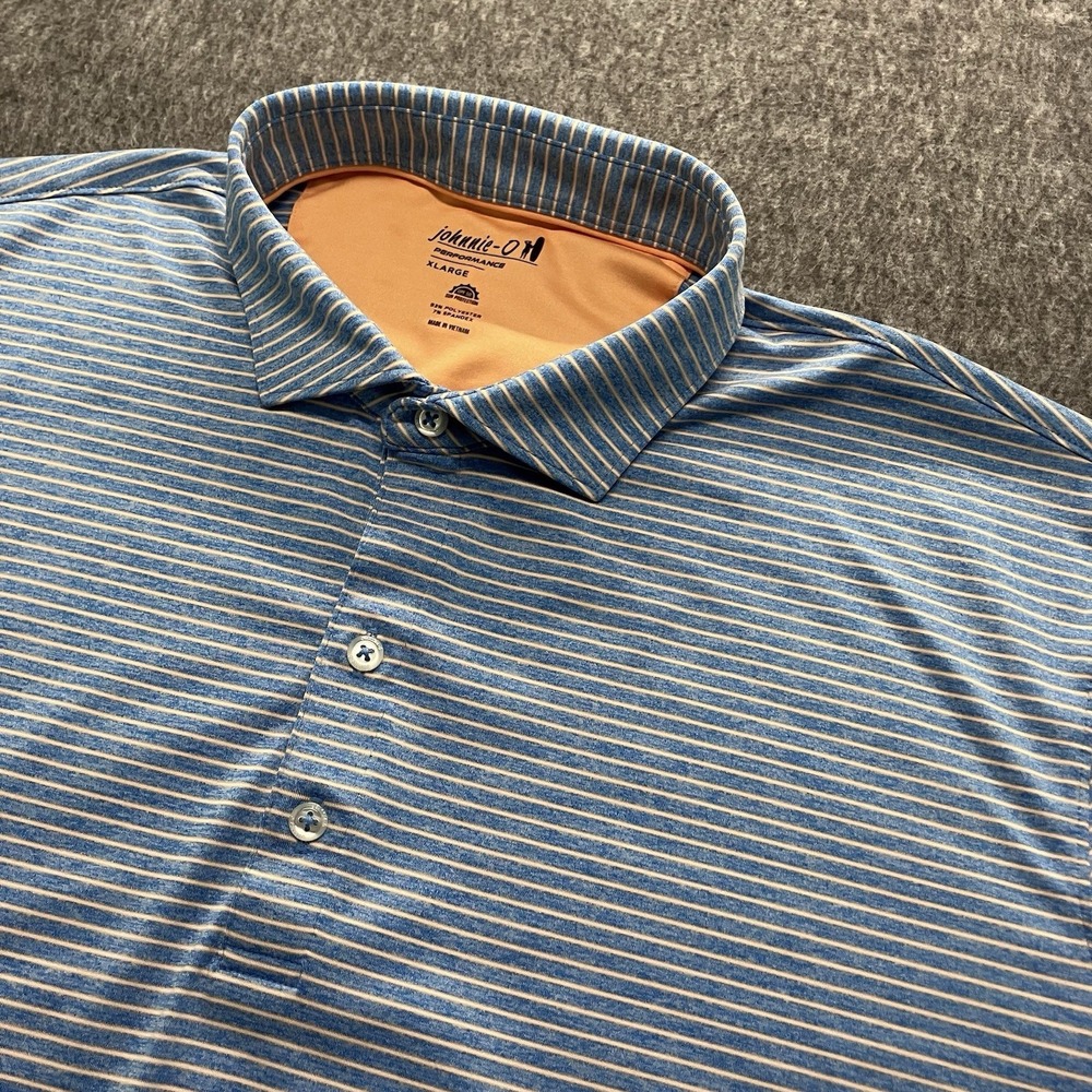 Johnnie-O Polo Shirt Mens X-Large XL Performance Blue Striped Golf